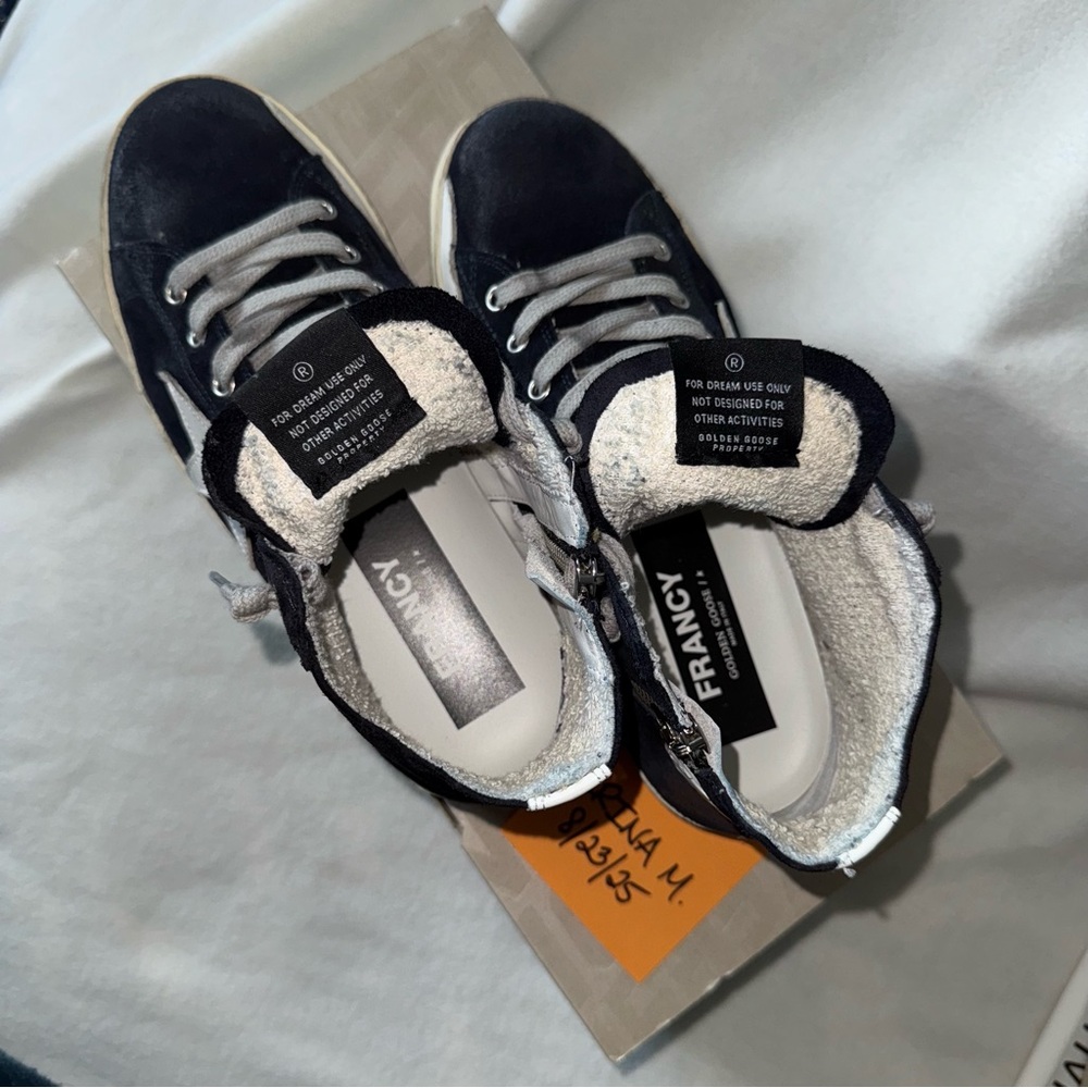 NEW! GGDB GOLDEN GOOSE Navy Suede Francy Side-Zip Sneakers size 39 New in Box! - Picture 10 of 16